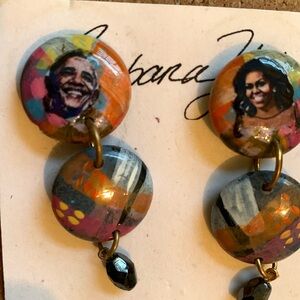 Obamas earrings hand painted with collage. do you miss them? Wear these🙂